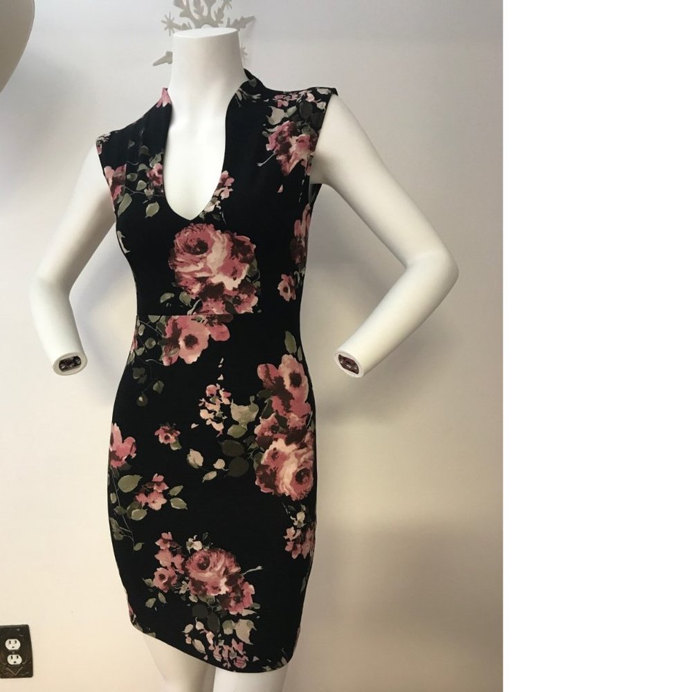 floral black pink floral flowers bodycon little mini dress